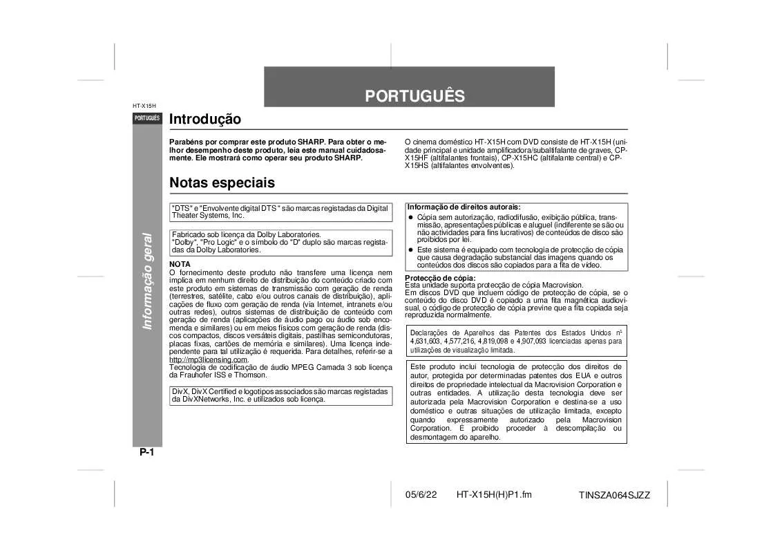 Mode d'emploi SHARP HT-X15H