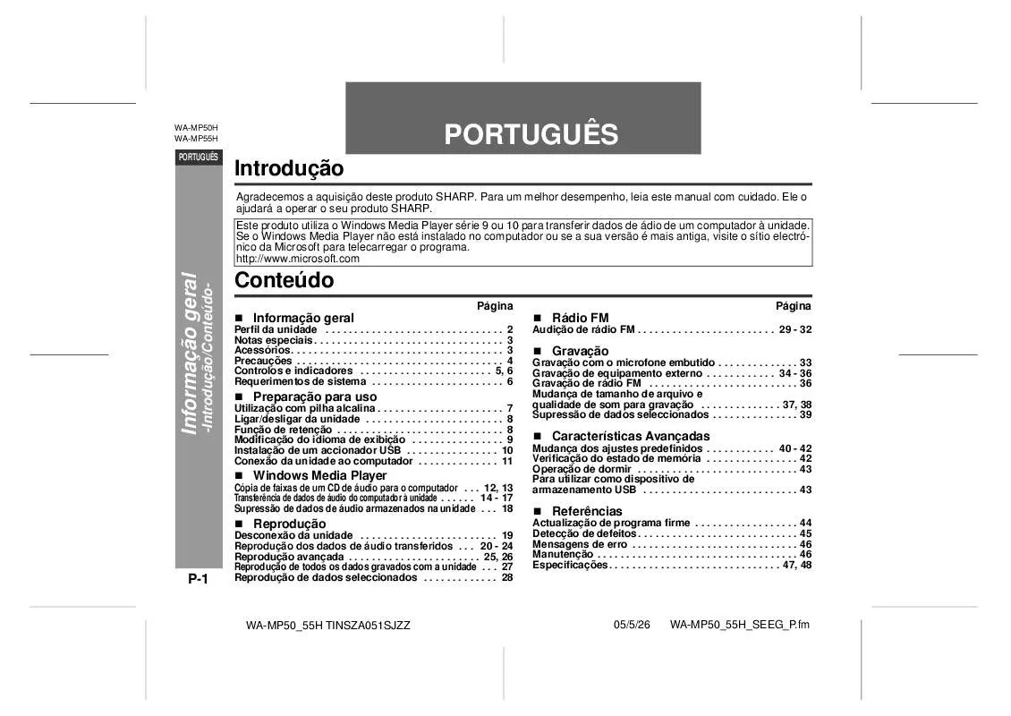 Mode d'emploi SHARP WA-MP50H/55H