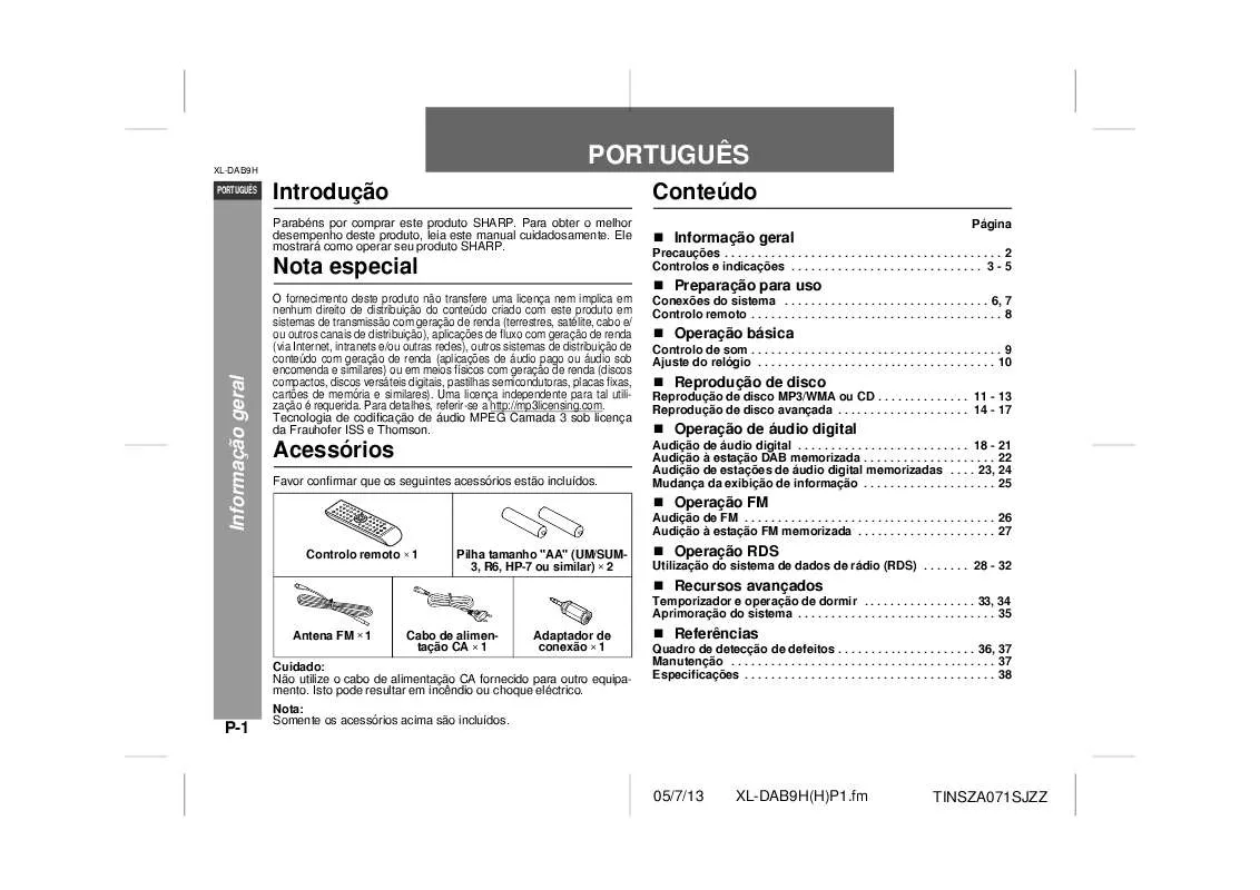 Mode d'emploi SHARP XL-DAB9H