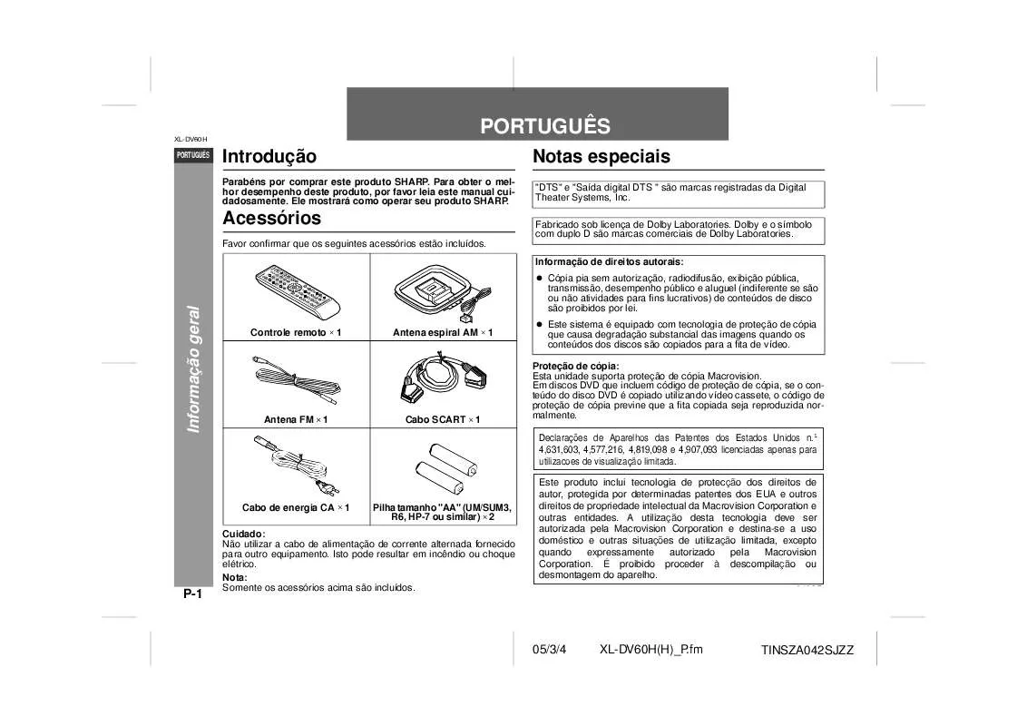 Mode d'emploi SHARP XL-DV60H