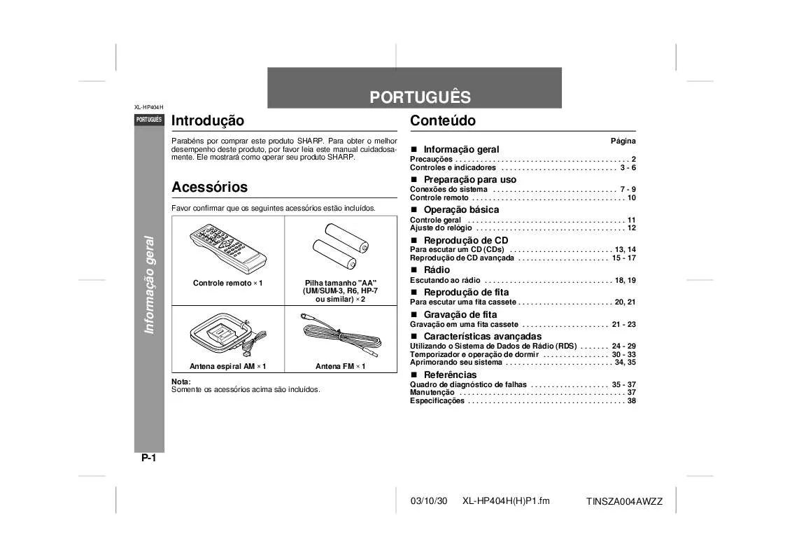 Mode d'emploi SHARP XL-HP404H