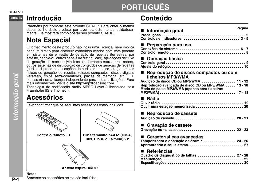 Mode d'emploi SHARP XL-MP2