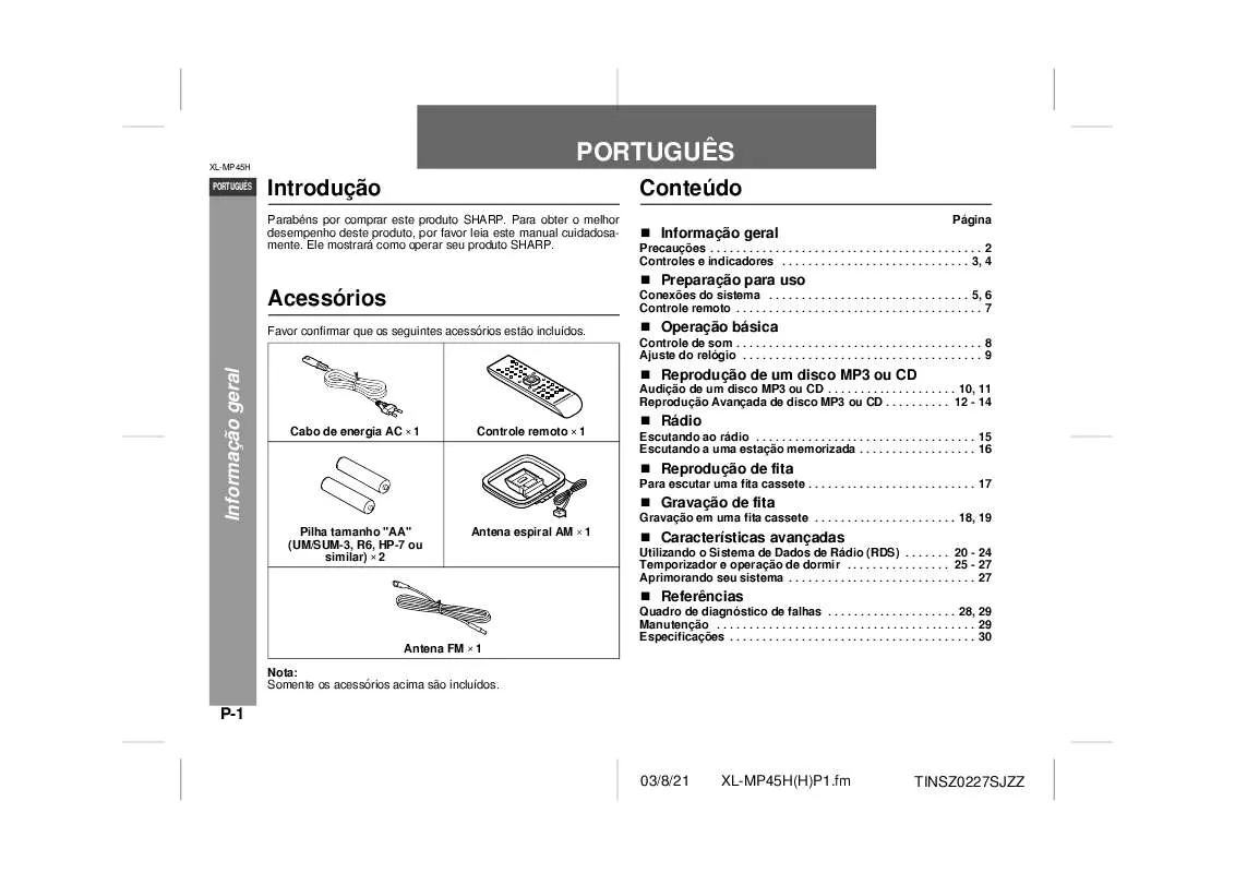 Mode d'emploi SHARP XL-MP45H