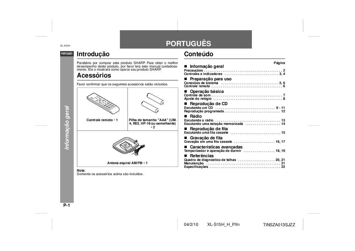 Mode d'emploi SHARP XL-S15H