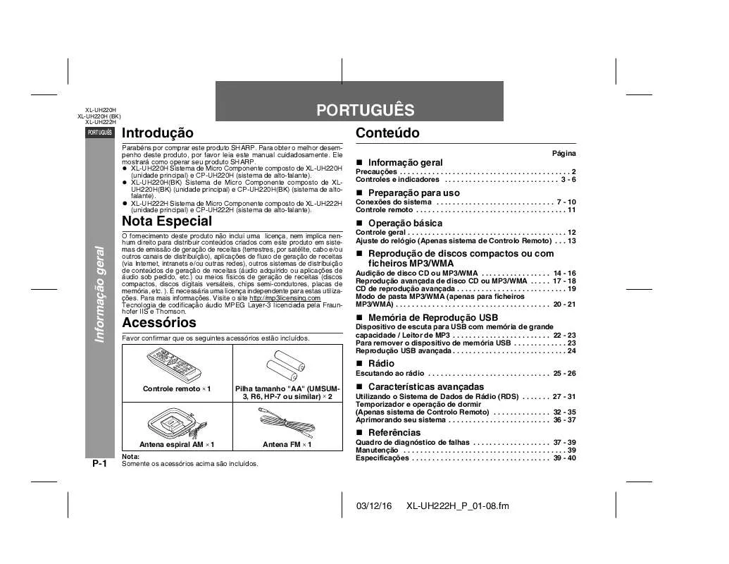 Mode d'emploi SHARP XL-UH220H/UH222H