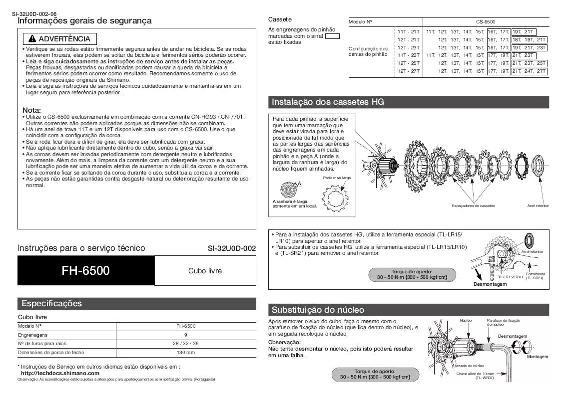 Mode d'emploi SHIMANO FH-6500