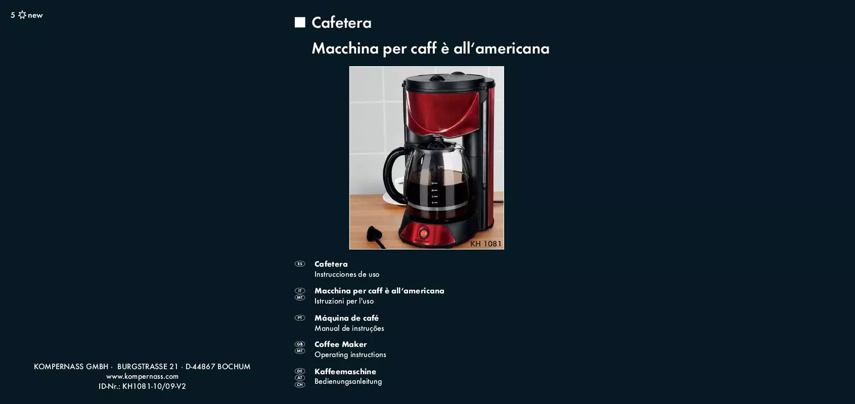 Mode d'emploi SILVERCREST KH 1081 COFFEE MAKER