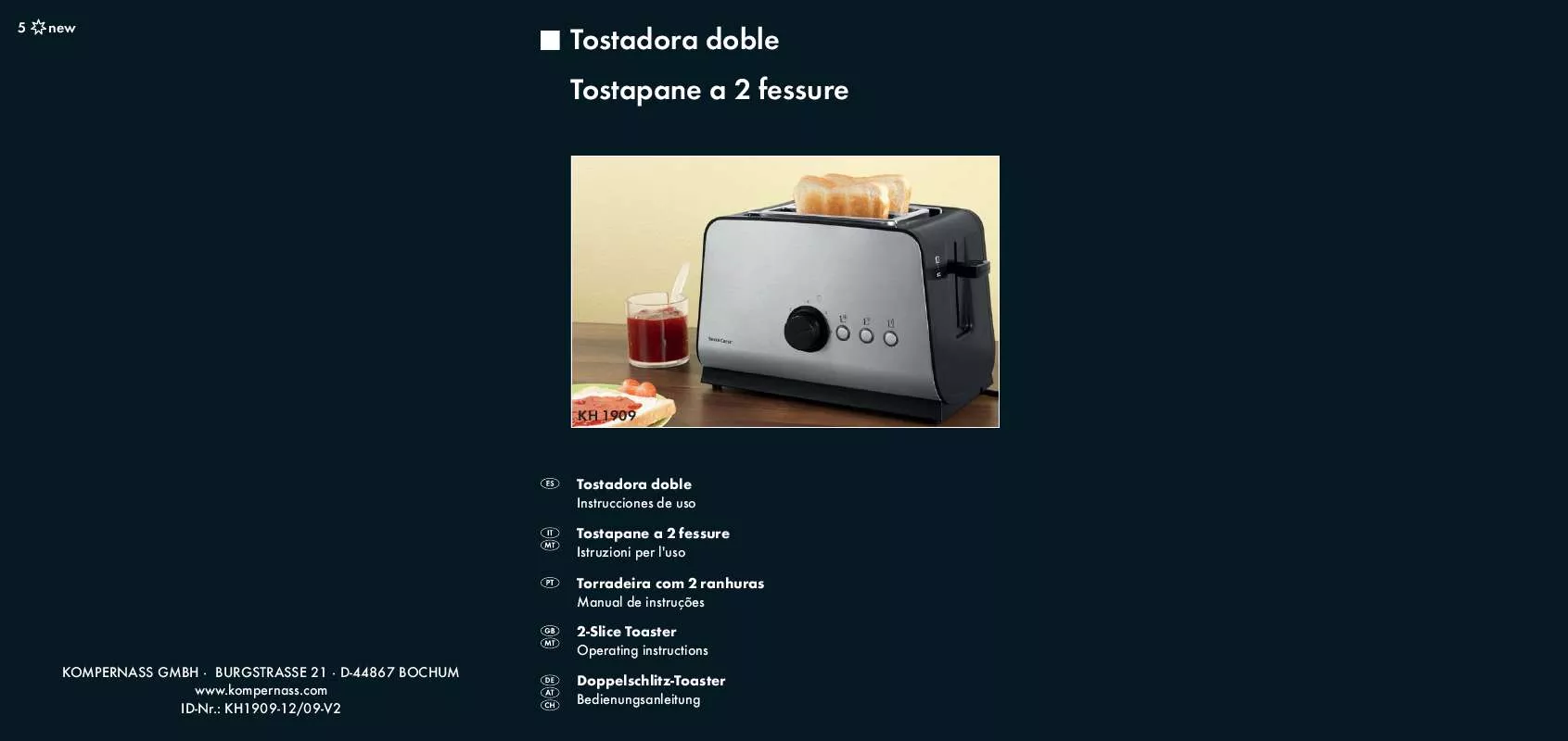 Mode d'emploi SILVERCREST KH 1909 2-SLICE TOASTER