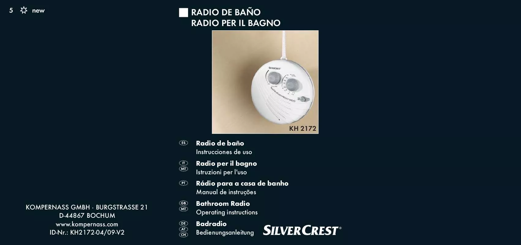 Mode d'emploi SILVERCREST KH 2172 BATHROOM RADIO