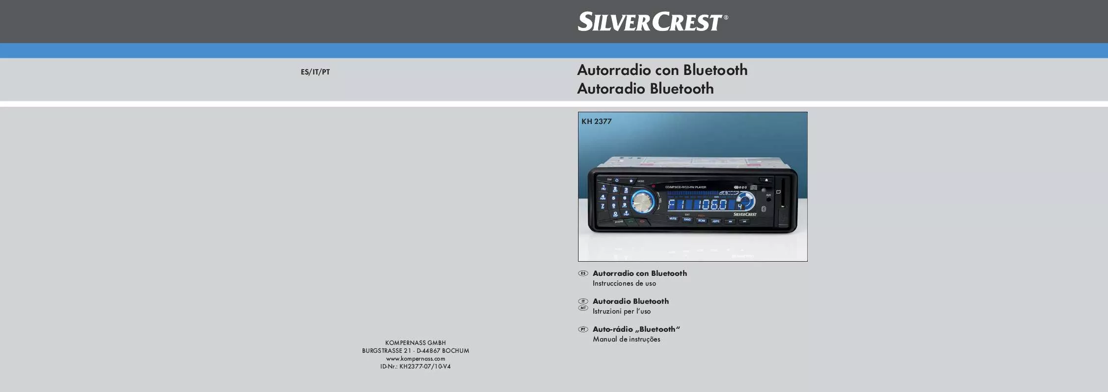 Mode d'emploi SILVERCREST KH 2377 BLUETOOTH CAR RADIO