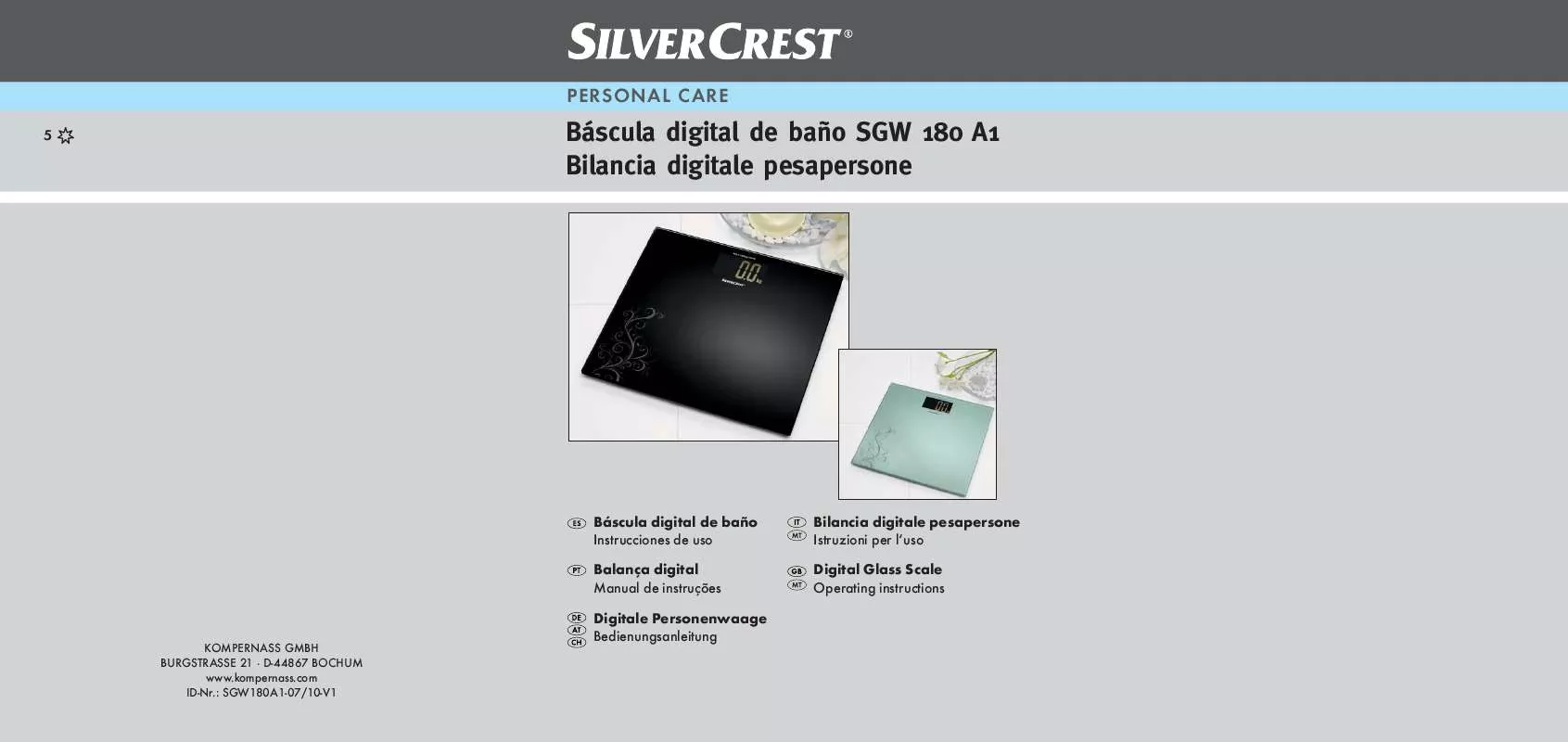 Mode d'emploi SILVERCREST SGW 180 A1 DIGITAL GLASS SCALE