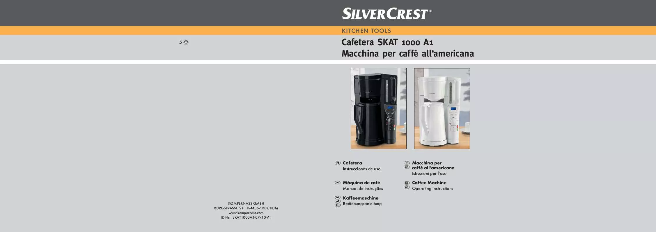 Mode d'emploi SILVERCREST SKAT 1000 A1 COFFEE MACHINE