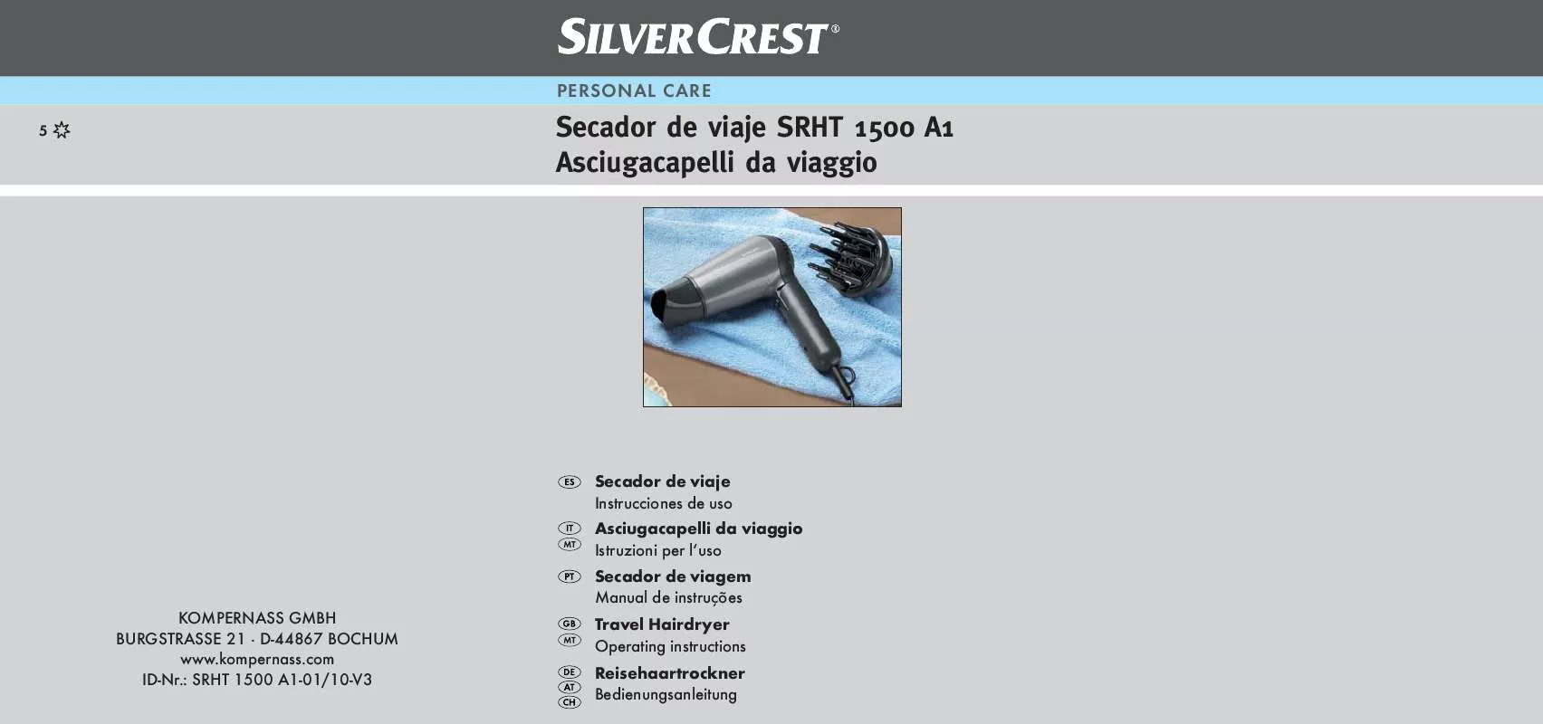 Mode d'emploi SILVERCREST SRHT 1500 A1 TRAVEL HAIRDRYER