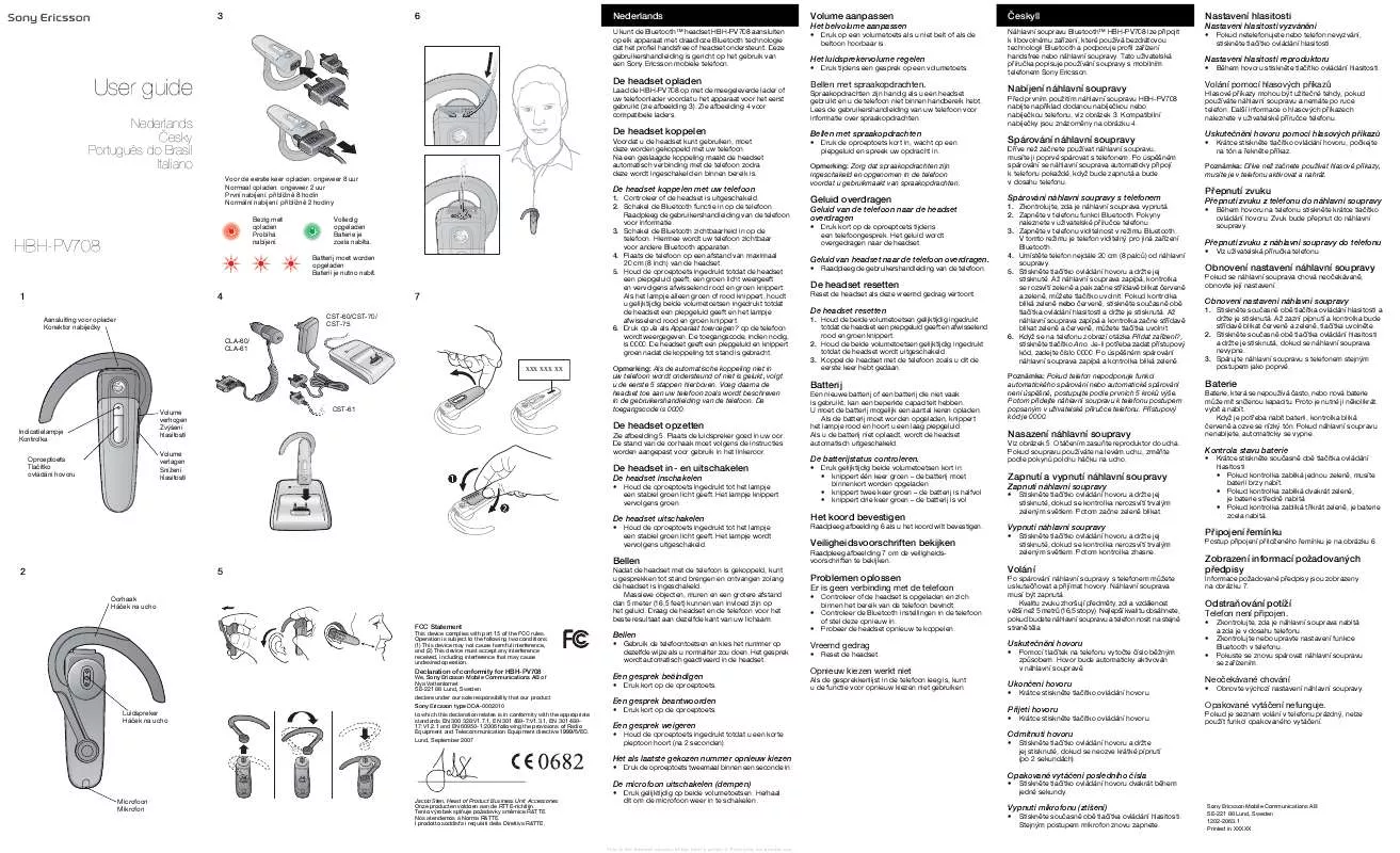 Mode d'emploi SONY ERICSSON BLUETOOTH-TRADE-HEADSET HBH-PV708