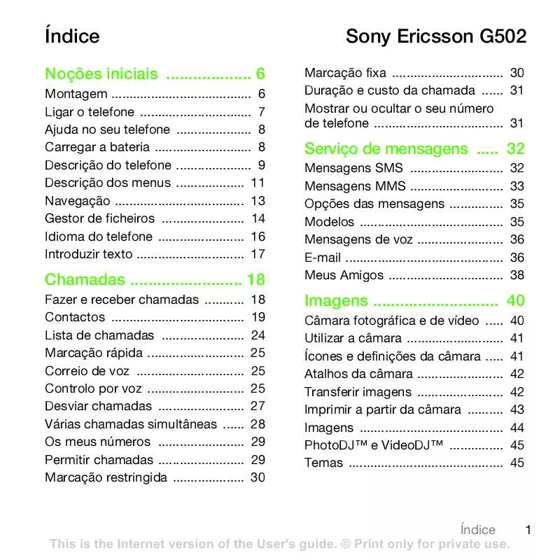 Mode d'emploi SONY ERICSSON G502