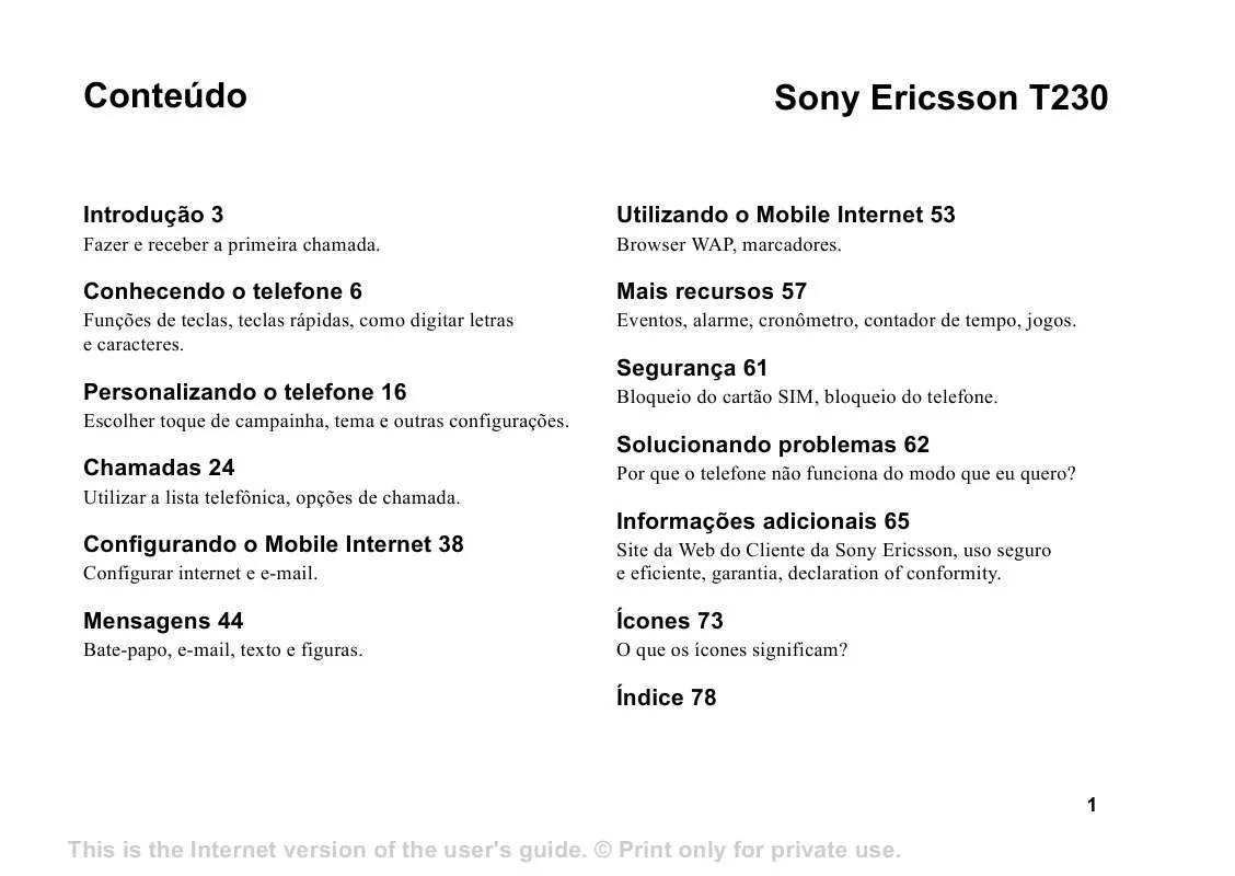 Mode d'emploi SONY ERICSSON T230