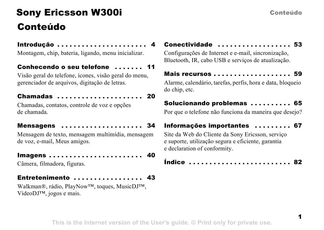 Mode d'emploi SONY ERICSSON W300I