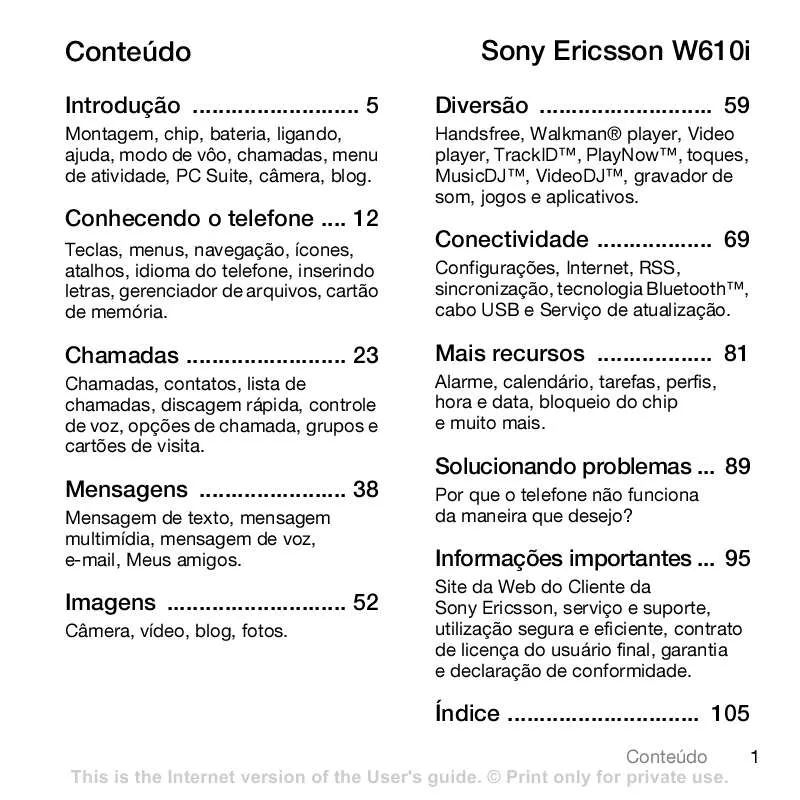 Mode d'emploi SONY ERICSSON W610I