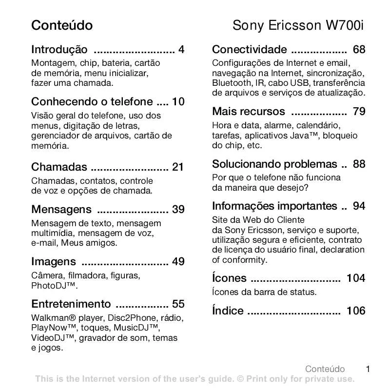 Mode d'emploi SONY ERICSSON W700I