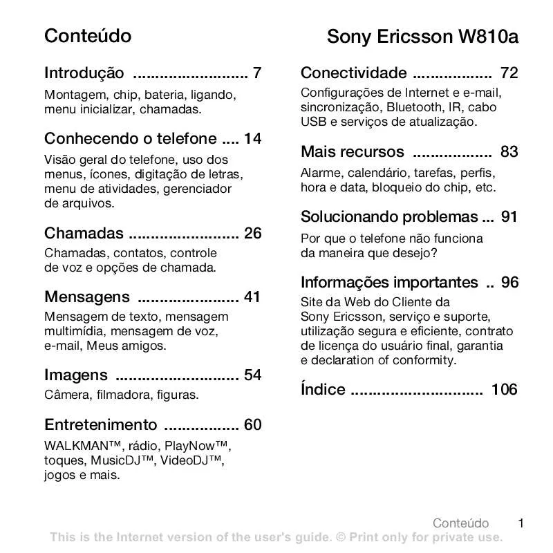 Mode d'emploi SONY ERICSSON W810I