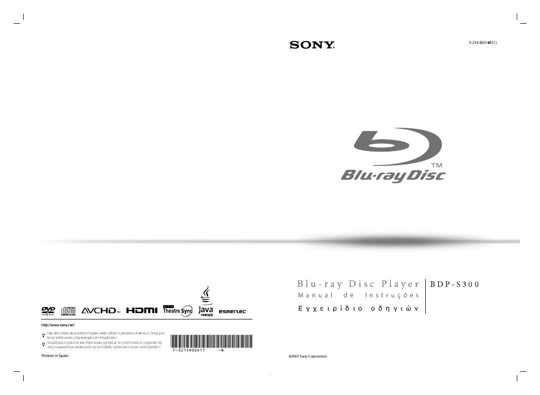 Mode d'emploi SONY BDP-S300