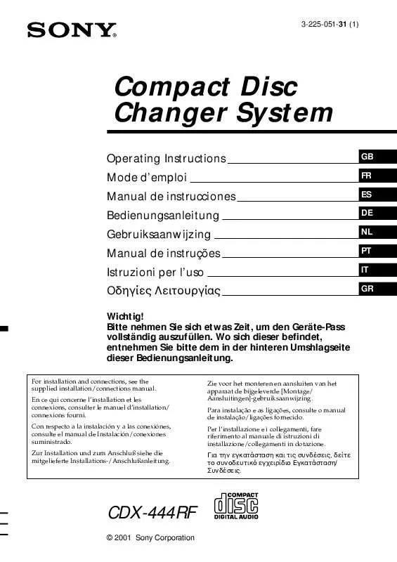 Mode d'emploi SONY CDX-444RF