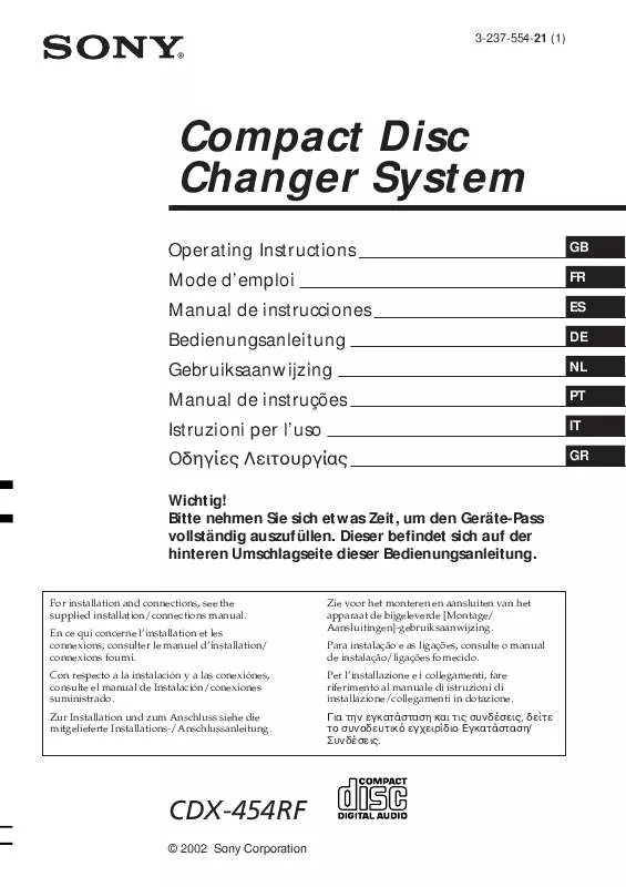 Mode d'emploi SONY CDX-454RF