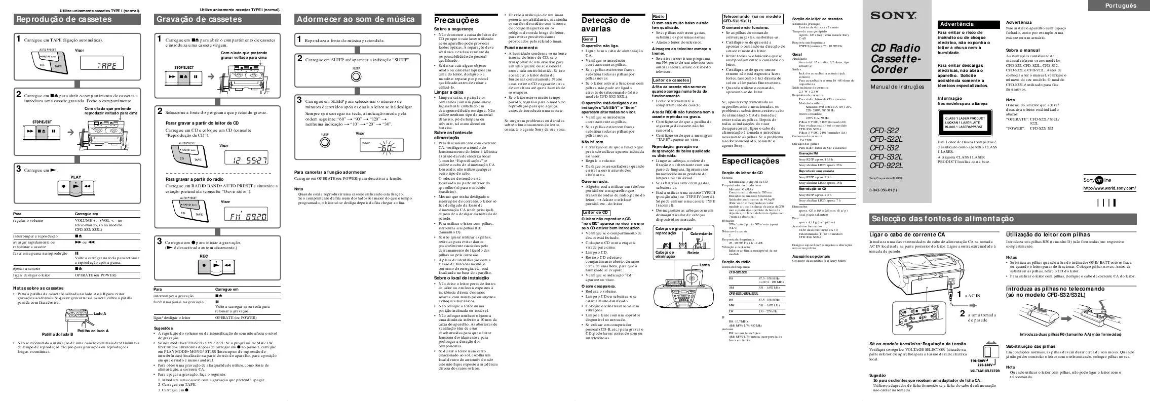 Mode d'emploi SONY CFD-922L