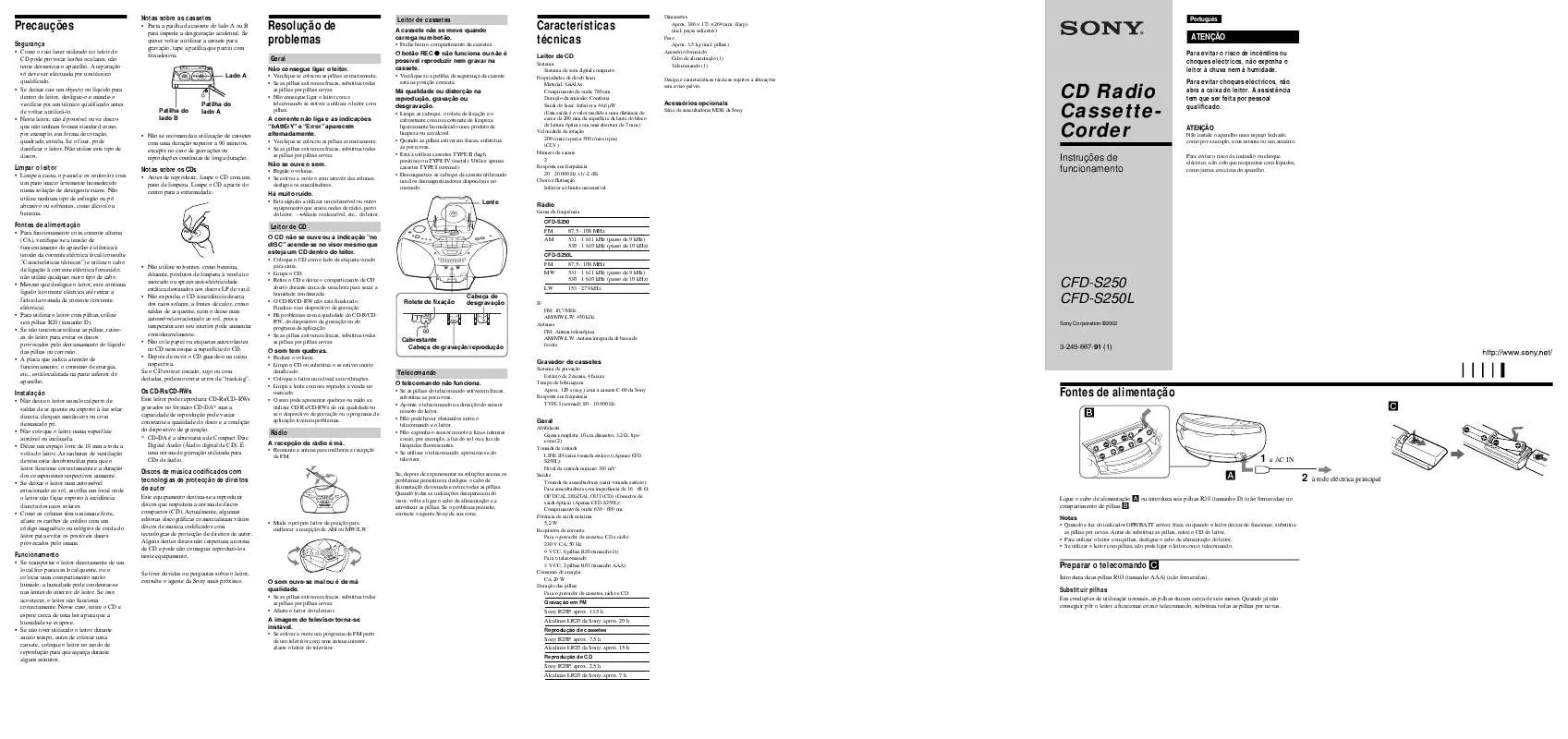 Mode d'emploi SONY CFD-S250L