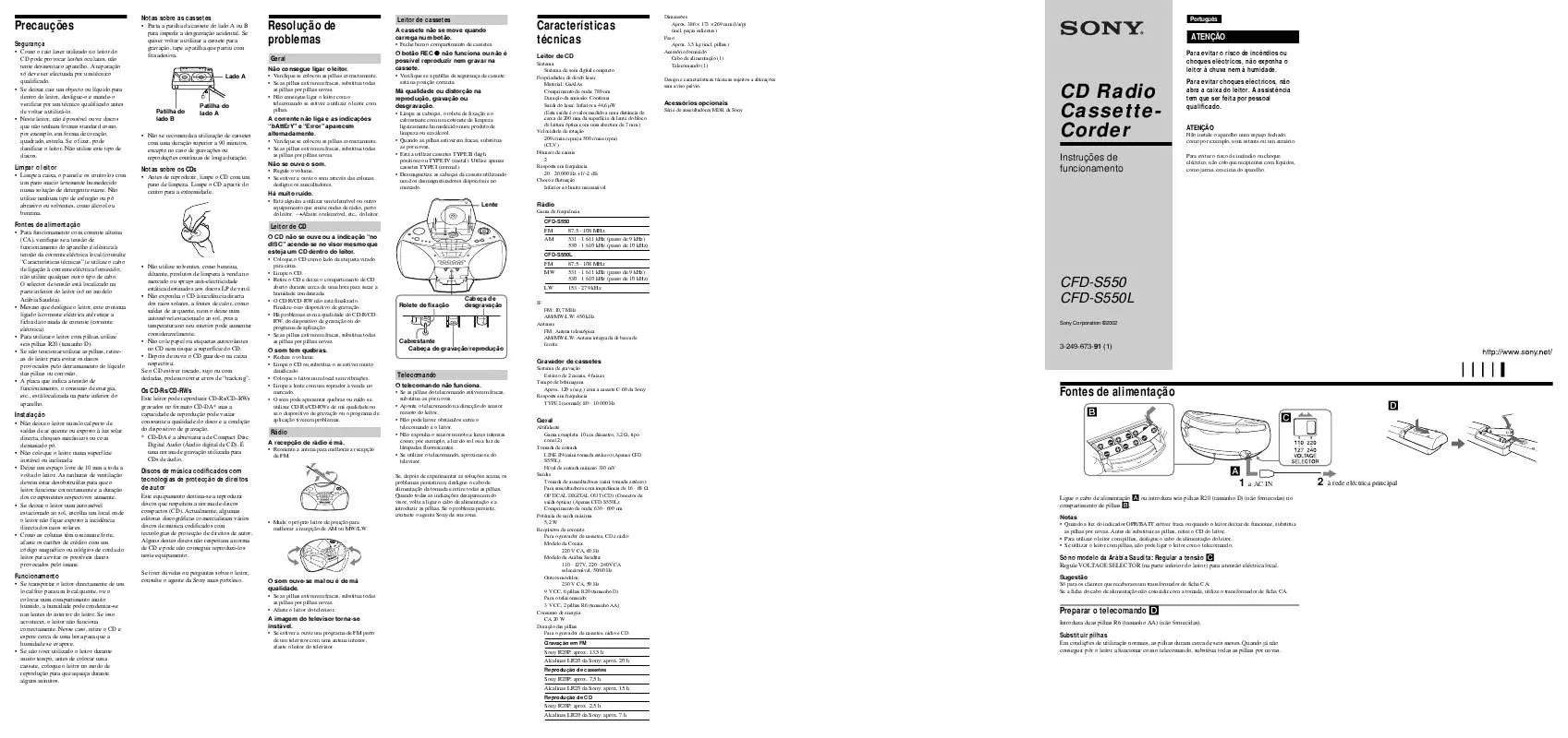 Mode d'emploi SONY CFD-S550