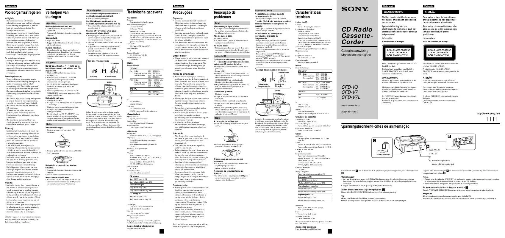 Mode d'emploi SONY CFD-V7