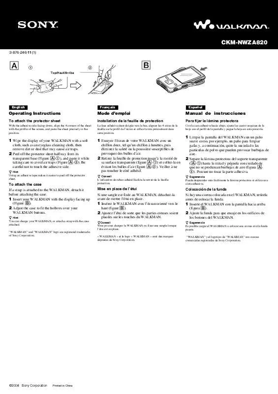 Mode d'emploi SONY CKM-NWZA820