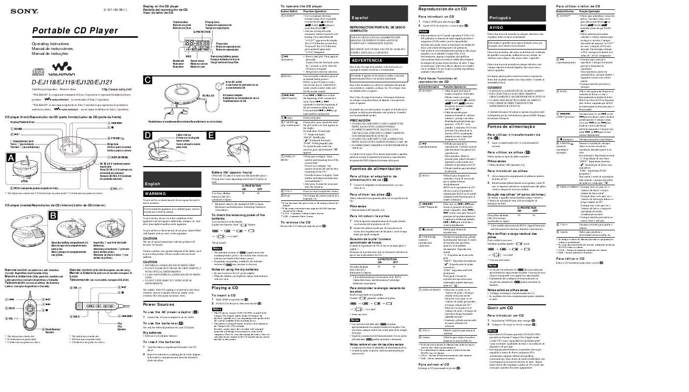 Mode d'emploi SONY D-EJ121