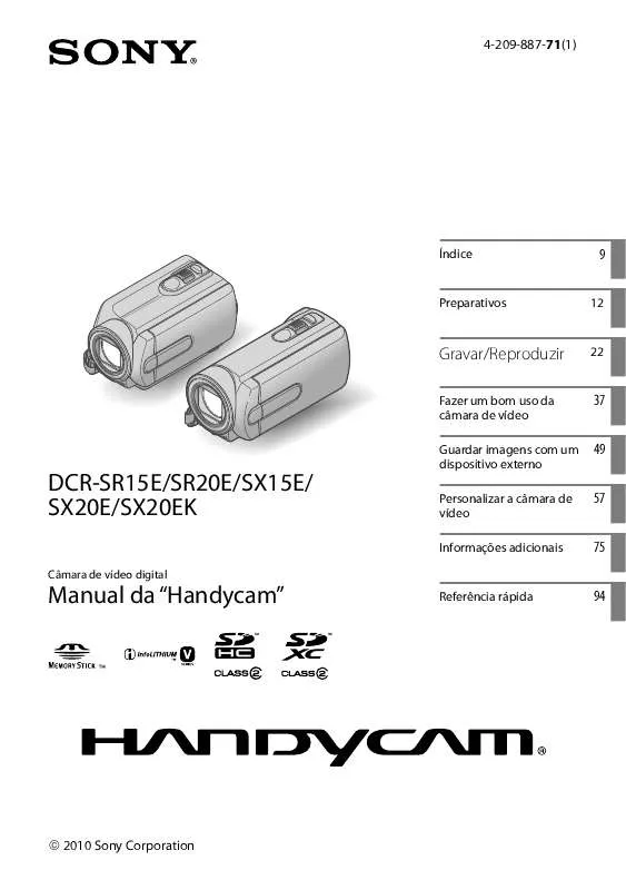 Mode d'emploi SONY DCR-SX15E