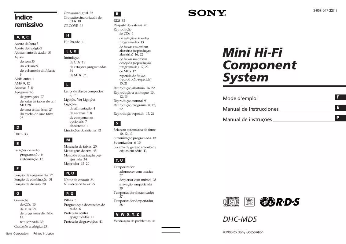 Mode d'emploi SONY DHC-MD5