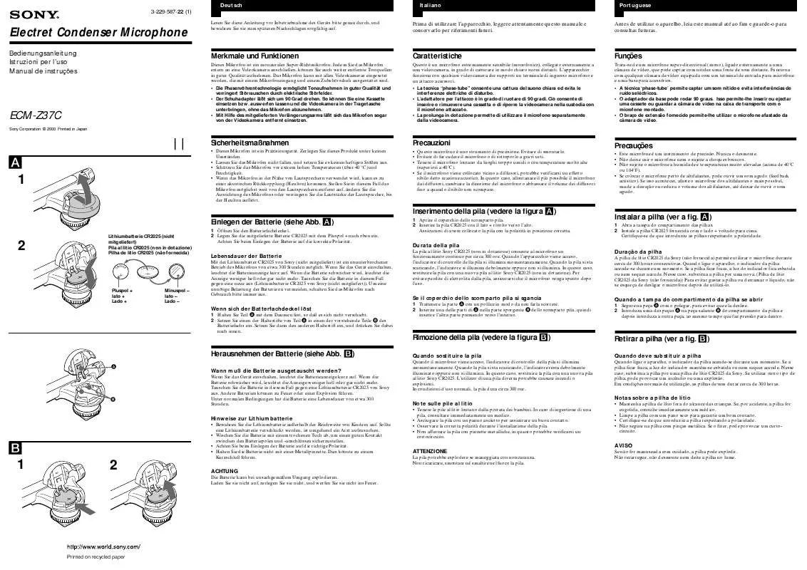 Mode d'emploi SONY ECM-Z37C