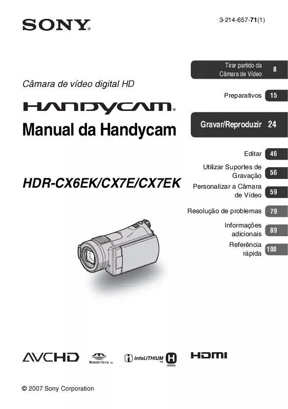 Mode d'emploi SONY HDR-CX6EK