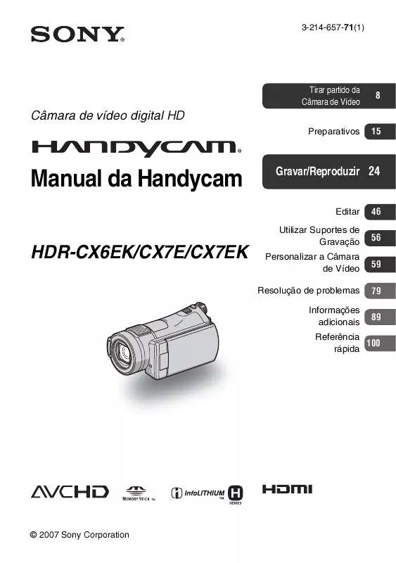 Mode d'emploi SONY HDR-CX7E