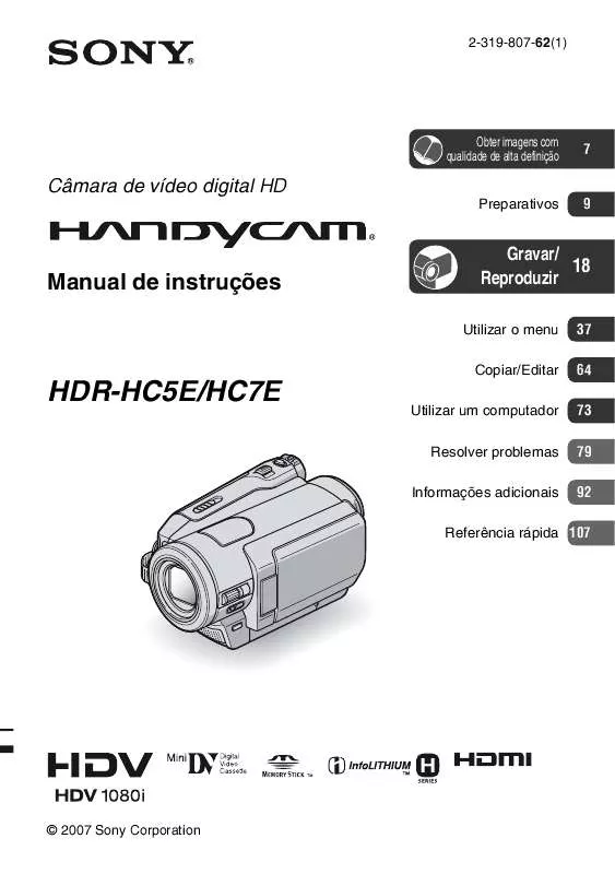 Mode d'emploi SONY HDR-HC5E