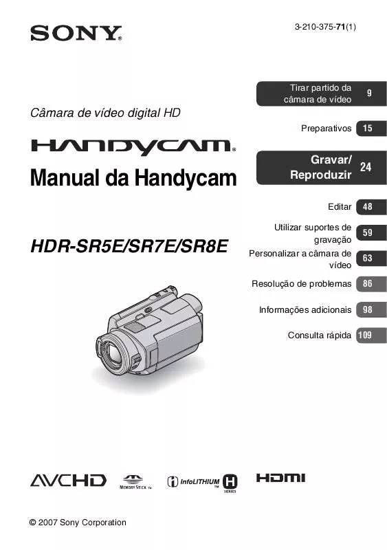 Mode d'emploi SONY HDR-SR7E