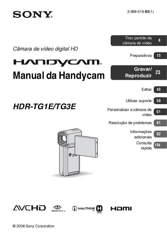 Mode d'emploi SONY HDR-TG1E