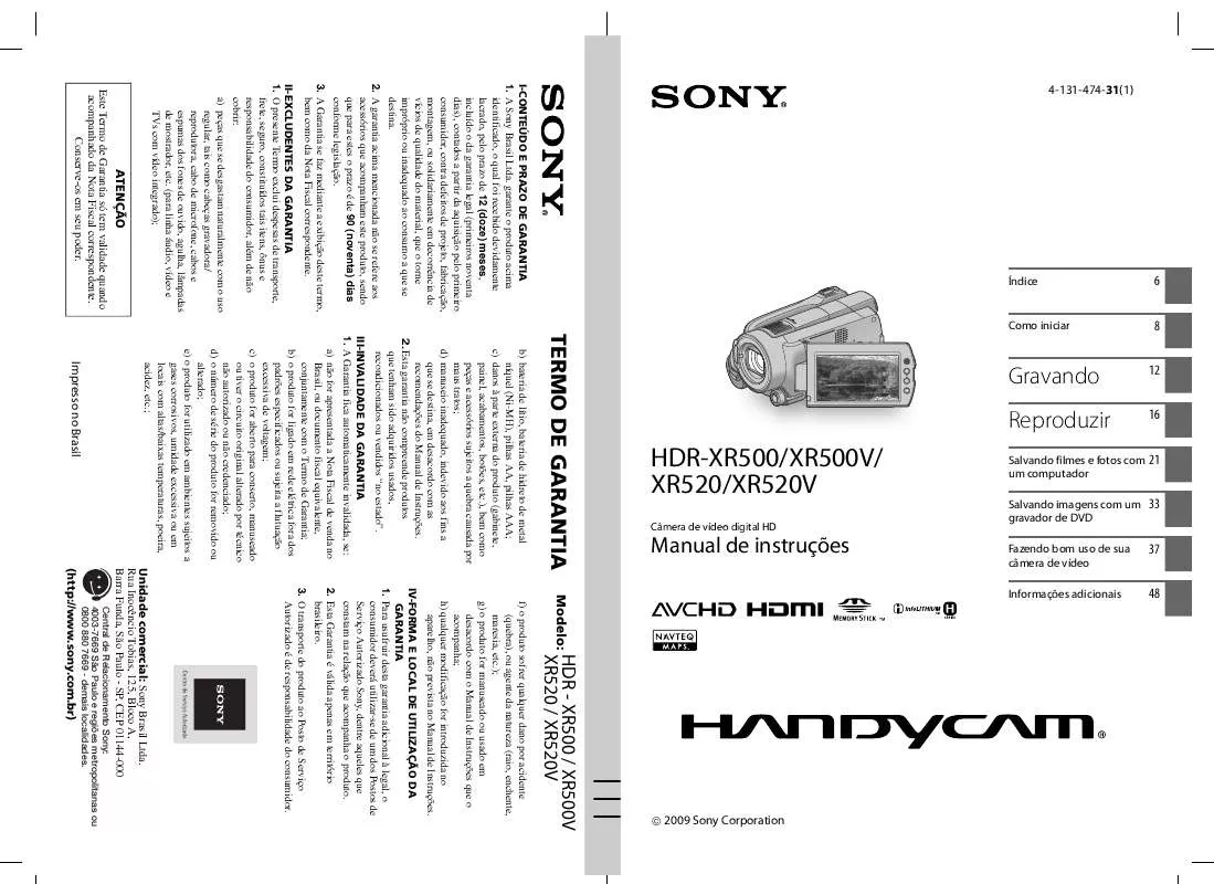 Mode d'emploi SONY HDR-XR500V