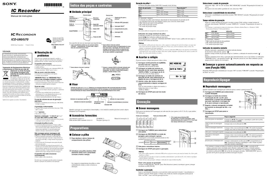 Mode d'emploi SONY ICD-U60