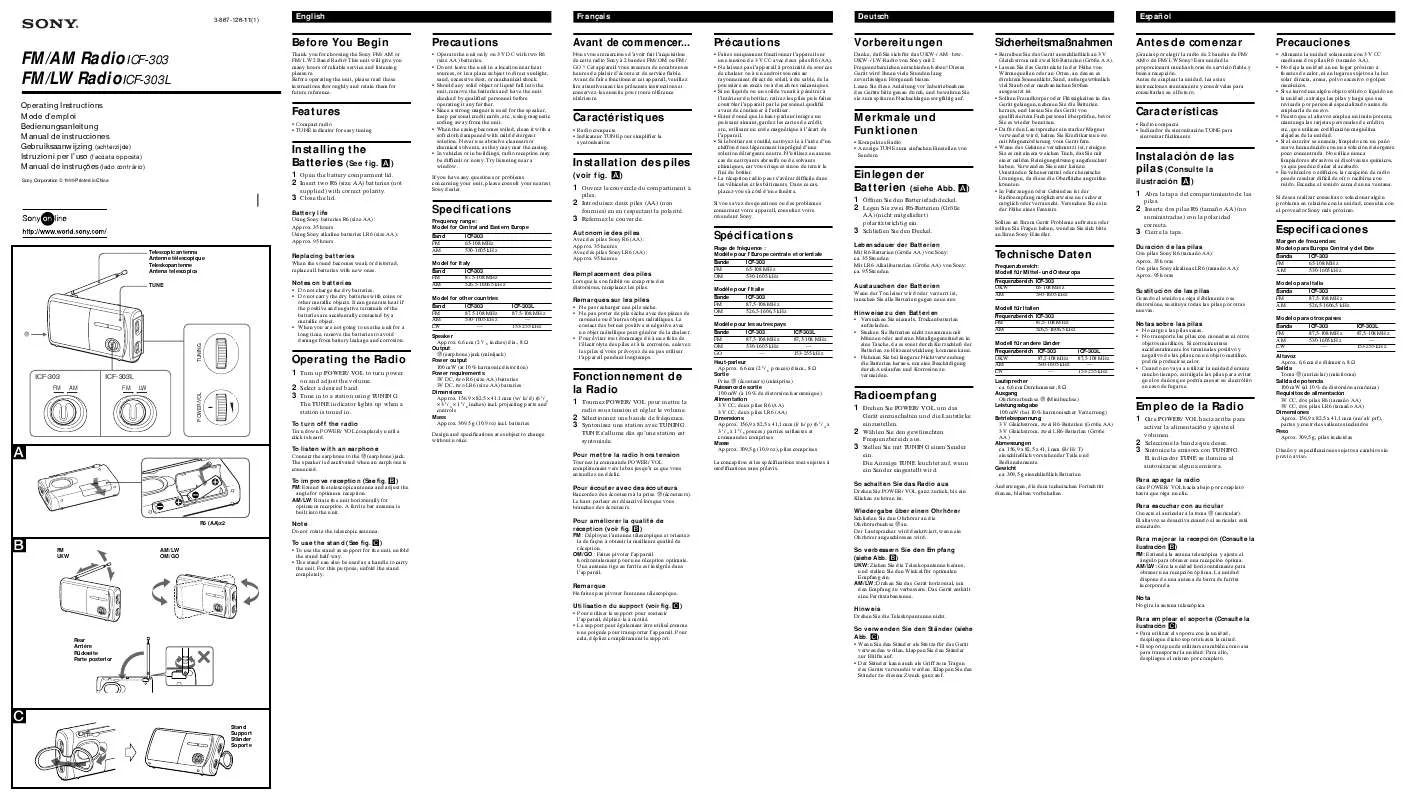 Mode d'emploi SONY ICF-303