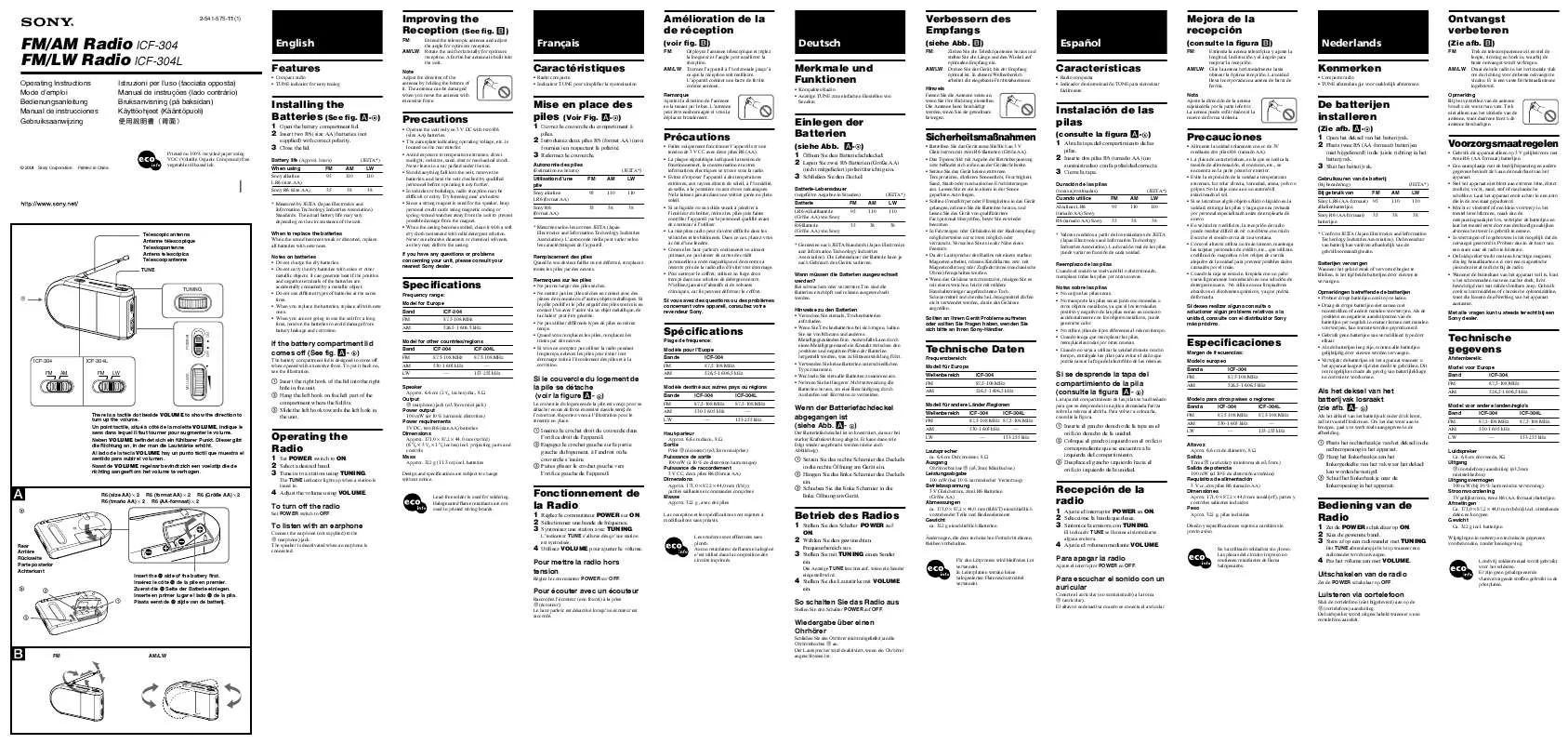 Mode d'emploi SONY ICF-304L