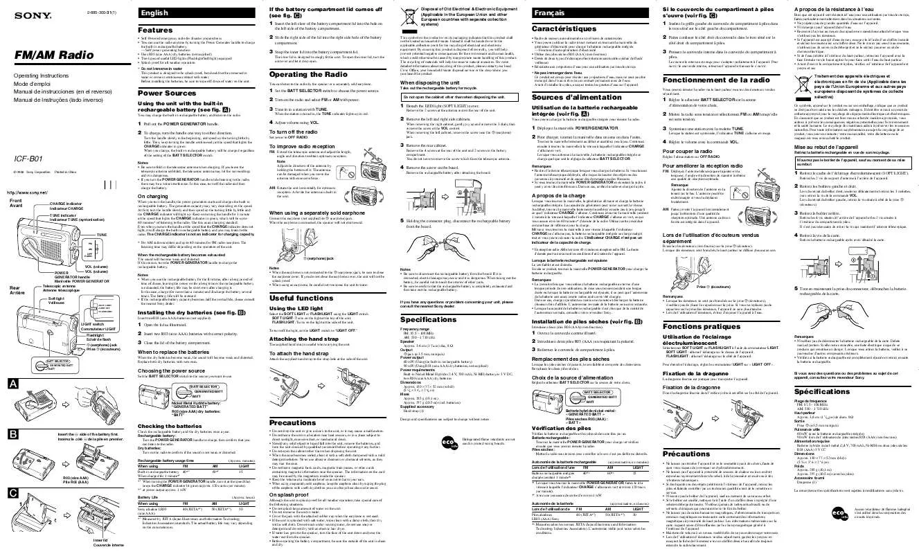 Mode d'emploi SONY ICF-B01