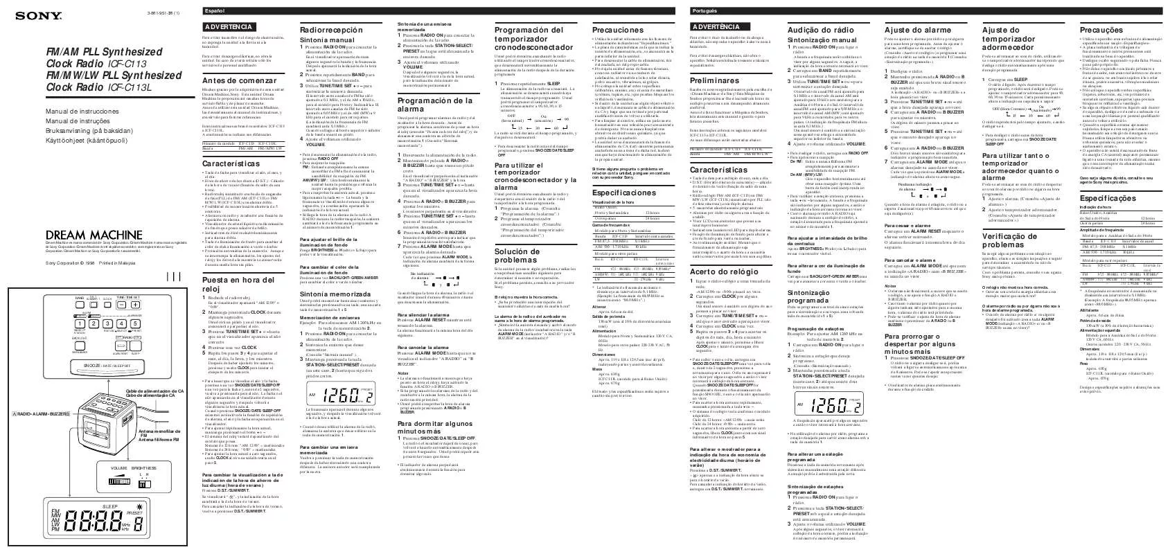 Mode d'emploi SONY ICF-C113