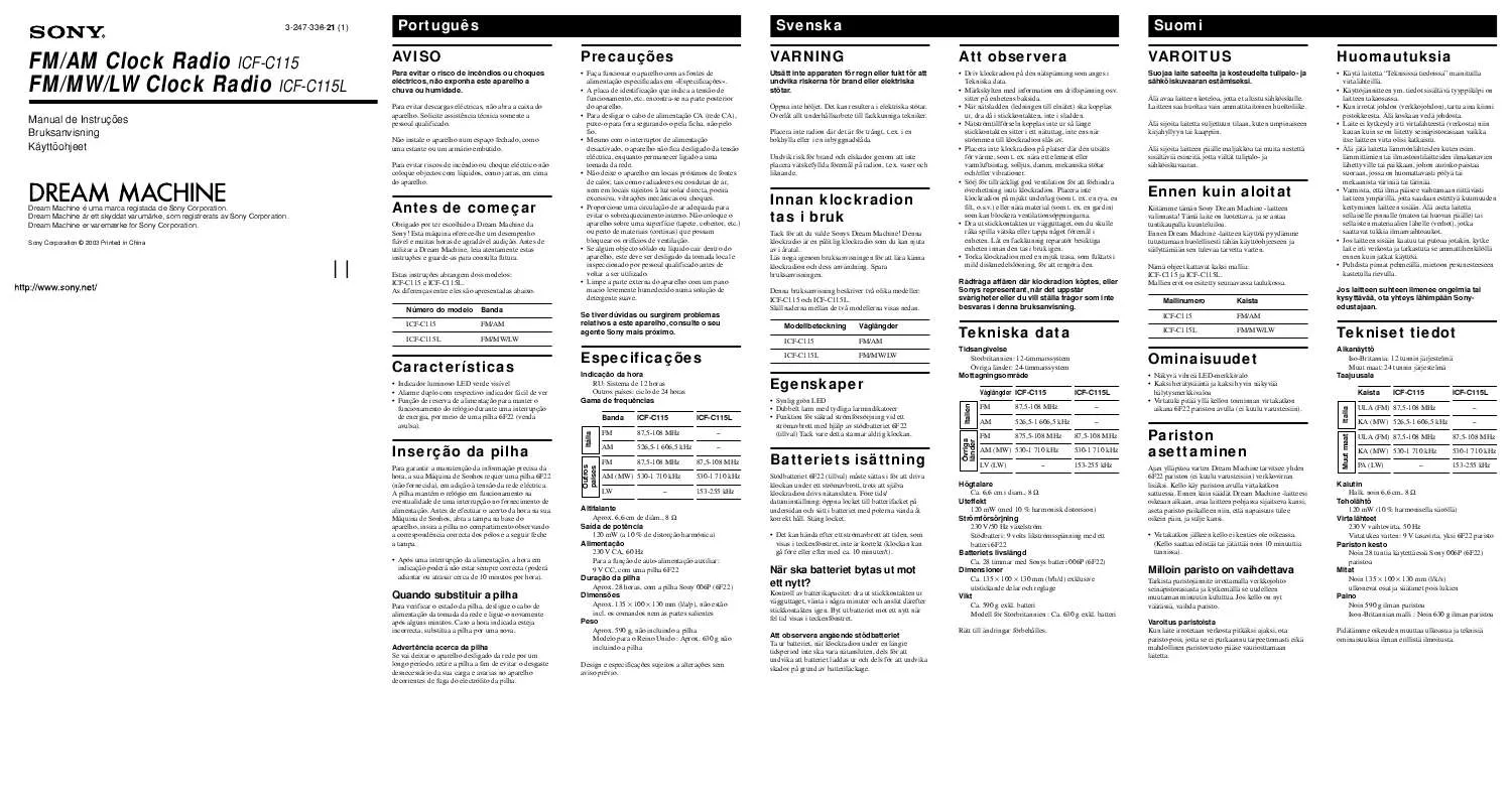 Mode d'emploi SONY ICF-C115L