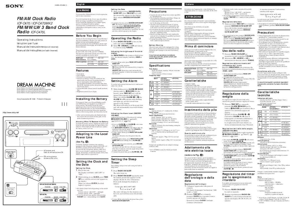 Mode d'emploi SONY ICF-C470L