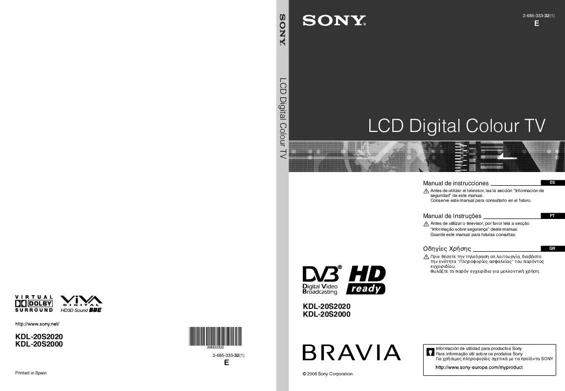 Mode d'emploi SONY KDL-20S2020